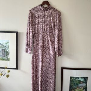 ZARA Satin Long Sleeve Floral Midi Dress